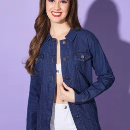 QIOA Women Lightweight Longline Denim Jacket with Patchwork-43
