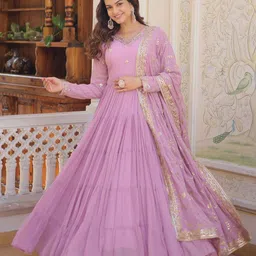 KALINI Floral Yoke Design Sequinned Georgette Anarkali Ethnic Dress With Dupatta-picture-23