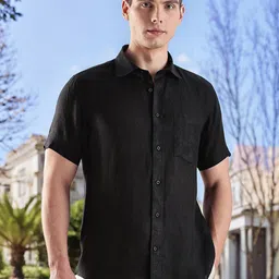 Nautica Men Solid Spread Collar Linen Casual Regular Fit Shirt-picture-47