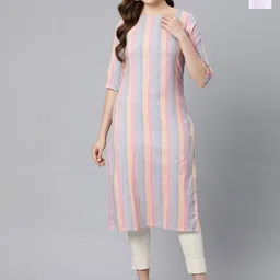 KALINI Selection Of 2 Striped Round Neck Straight Kurtas-image-11