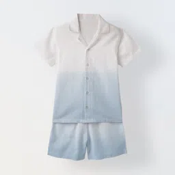 SPUNKIES Boys Ombre Dyed Short Sleeves Linen Shirt With Shorts-image-3