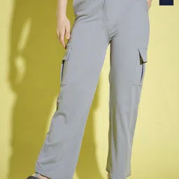 BUY NEW TREND Women Relaxed Straight Fit High-Rise Wrinkle Free Cargos Trousers-image-87