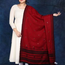 Exotic India Shawl From Kutch With Woolen Embroidered Flowers And Mirrors-picture-32