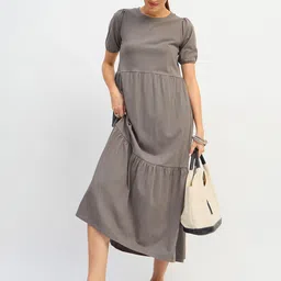 SASSAFRAS Puff Sleeve T-shirt Maxi Dress-image-41