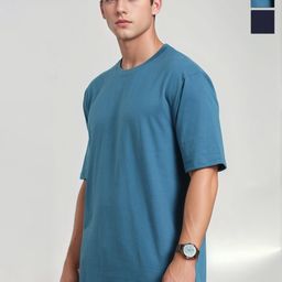 GLOWBERRY Men Pack of 2 Solid Round Neck Cotton Oversized T-shirts-image-75