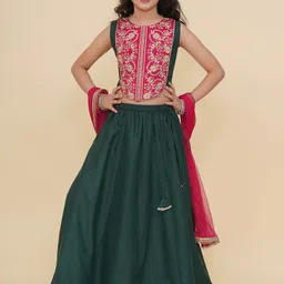 Bitiya by Bhama Girls Embroidered Thread Work Ready to Wear Lehenga & Blouse With Dupatta-image-54