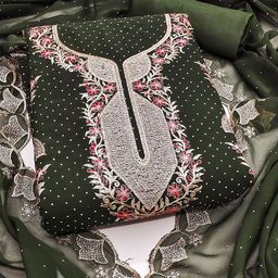 Rangtulika Ethnics Floral Embroidered Georgette Sequinned Unstitched Dress Material-image-0