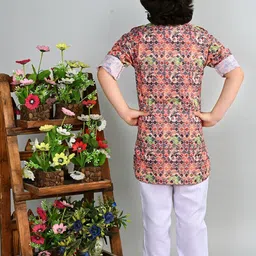 ahhaaaa Boys Floral Printed Regular Thread Work Kurta with Pyjamas image 5