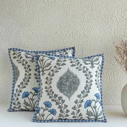 Clasiko Blue & Grey Set of 2 Floral Square Cushion Covers-23