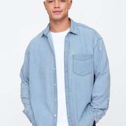 GAP Washed Spread Collar Oversized Denim Cotton Big Shirt With Patch Pocket-picture-15