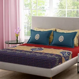 Portico Multicoloured Ethnic Motifs 210 TC Bedsheet with 2 Pillow Covers-image-2