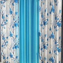 Galaxy Home Decor Blue & White Floral Printed 3 Pieces Long Door Curtain-image-62