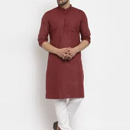Attigo Men Solid Long Sleeves Regular Straight Knee Length Kurta-19