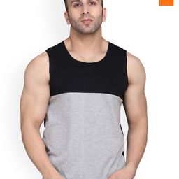 SLOWLORIS Pack Of 2 Colourblocked Round Neck Cotton Gym Vests-picture-23