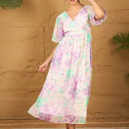 RARE Tie and Dye Print Chiffon Fit & Flare Maxi Dress-picture-5