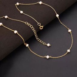 V FASHION JEWELLERY Gold-Plated Stainless Steel Pearls Necklace-image-90