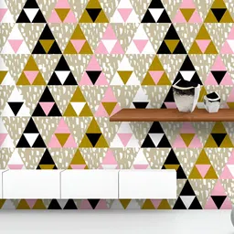 ArtzFolio Green & Pink Geometric Printed UV Resistant Wallpaper-17