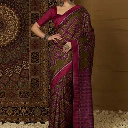 Mitera Ethnic Motifs Silk Blend Ikat Saree-picture-18