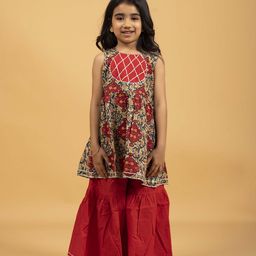 SPARSA Girls Printed Pleated Pure Cotton Kurta with Sharara-image-38