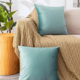 RRC Turquoise Blue Set of 2 Velvet Square Cushion Covers-image-51