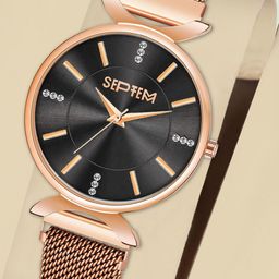 Septem Women Brass Embellished Dial & Stainless Steel Wrap Around Straps Analogue Chronograph Watch-image-60