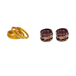 SOMIL Set of 10 Yellow Alloy Artificial Stones & Beads Bangles-image-83