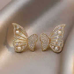 GOLDIWALA Korean Gold-Plated Cubic Zirconia Studded Butterfly Shaped Studs-picture-23