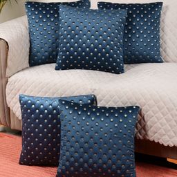 MONKDECOR Set Of 5 Blue Velvet Square Cushion Covers-33