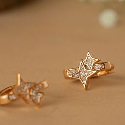 Rukhmani Gold Plated Crystals Stud Cubic Tragus Studded Star Shape Hoop Earrings-image-57