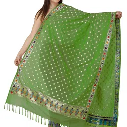 Exotic India Banarasi Brocaded Dupatta With Woven Polka Dots And Meenakari Border-picture-20