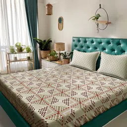 Myntra Elegant Homes Beige Printed Pure Cotton 400TC Fitted King Bedsheet Set 2.5 x 2.25m-picture-33