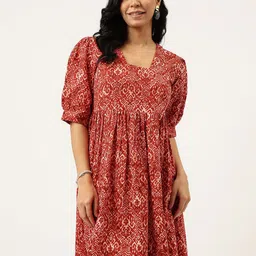 SPARSA Floral Print Puff Sleeve A-Line Dress-image-38
