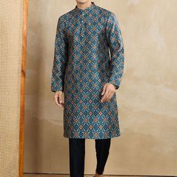 Inddus Men Ethnic Motifs Printed Regular Sequinned Kurta with Trousers-6