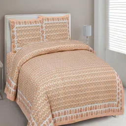 Bombay Spreads Orange & Off White Floral Cotton 180 TC King Bedsheet Set 2.74 m X 2.20 m-image-36