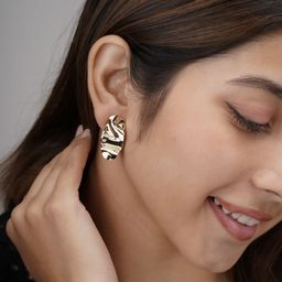 AARSEE OFFICIAL Anti-Tarnish22KT Gold Plated Oval Ripple Earrings-34