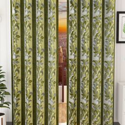 Galaxy Home Decor Green & White 2 Pieces Floral Printed Window Curtains-image-41