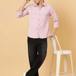 Kotty Men Relaxed Spread Collar Textured Self Design Casual Shirt-image-4