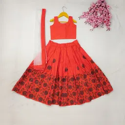 Shoryam Fashion Girls Orange Raw Silk Lehenga Choli-picture-57