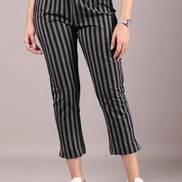 V-Mart Women Striped Mid-Rise Cotton Peg Trousers-image-30