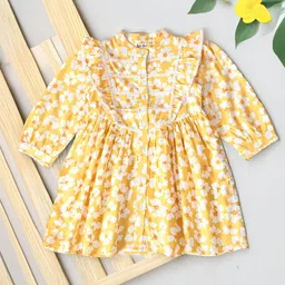 Bella Moda Girls Cotton Floral Printed Puff Sleeve Fit & Flare Dress With Lace Details-53
