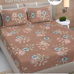 Myntra Elegant Homes Brown & Blue 300 TC Cotton King Bedsheet Set 2.70 m x 2.70 m-image-91