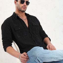 SHOWOFF Men Comfort Slim Fit Spread Collar Textured Corduroy Shirt-image-6