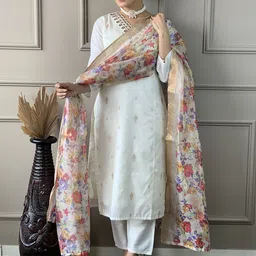 Siya Fashion Women Floral Embroidered Regular Thread Work Kurta with Trousers & With Dupatta-53