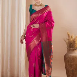 Saree mall Ethnic Motifs Woven Design Zari Paithani Sarees-33