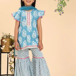 Cutiekins Girls Floral Printed Regular Gotta Patti Kurta with Sharara & With Dupatta-picture-42