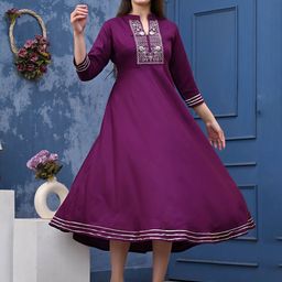 AAYUFAB Floral Embroidered Notched Neck Anarkali Kurta-image-65