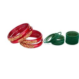 SOMIL Set Of 28 Red Alloy Artificial Stones and Beads Antique Bangles-image-79