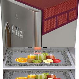 LooMantha Maroon & Green 5 Pieces Checked Fridge Appliance Covers & Mats-29