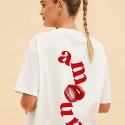 StyleCast Women Typography Printed Round Neck Cotton Oversized T-shirt-99