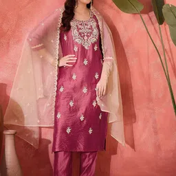 Sangria Women Embroidered Straight Kurta & Trousers With Dupatta-picture-36